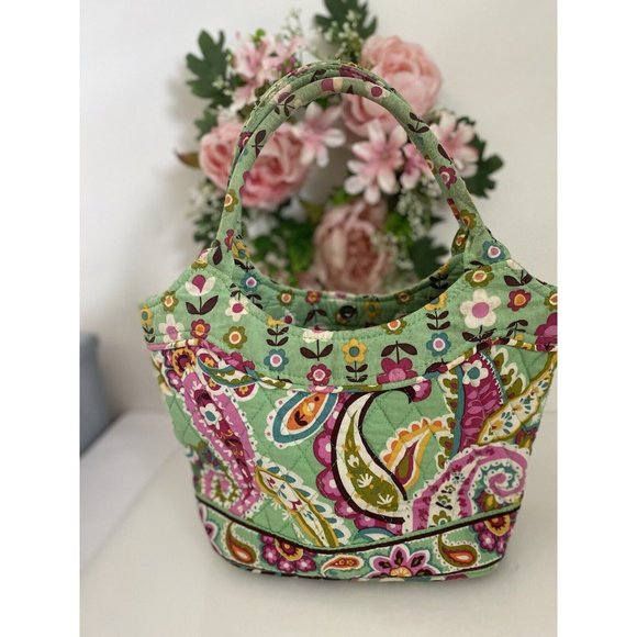 Vintage Paisley Green Flowers Soft Sided Insulated Lunch Box Bag Top Handles EUC - Picture 11 of 12